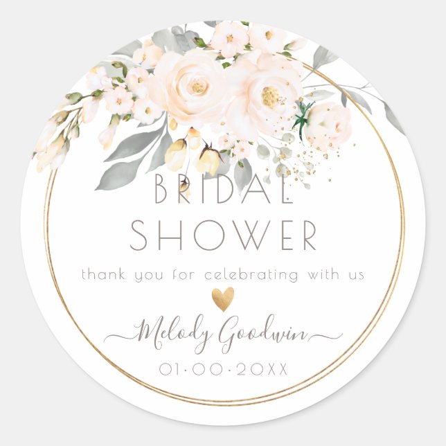 Sticker Rond PixDezines Aquarelle Blush Roses Foliage des cendr (Devant)