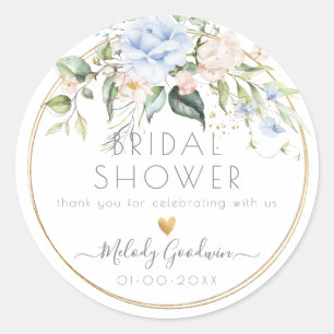 Sticker Rond PixDezines Aquarelle Dusty Blue+Blush Roses