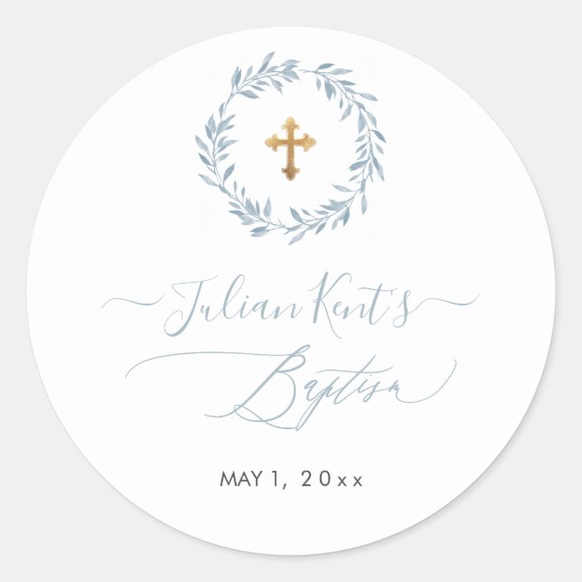 Sticker Rond PixDezines Aquarelle Dusty Blue Wreath Invitation (Devant)