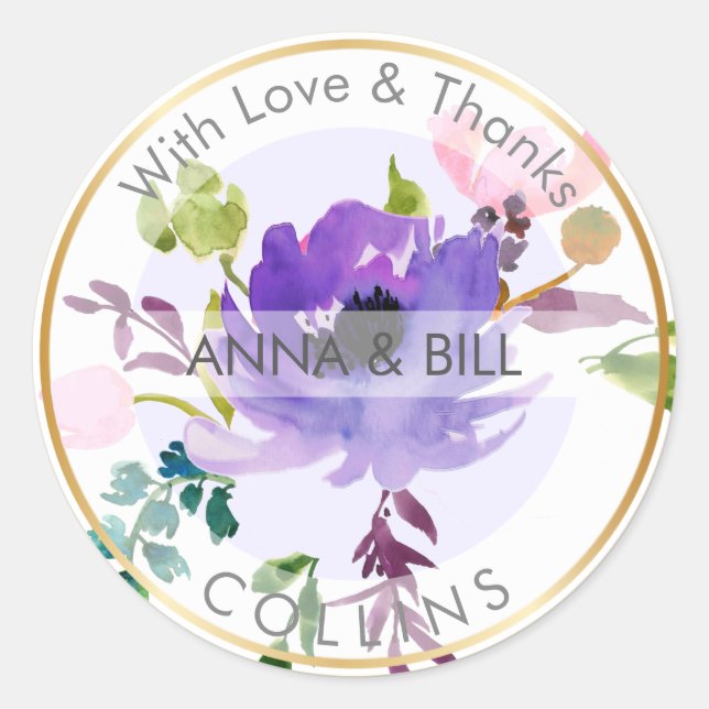 Sticker Rond PixDezines Aquarelle Florale/Merci do-it-yourself (Devant)