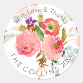 Sticker Rond PixDezines Aquarelle Florale/Ranunculus/Merci
