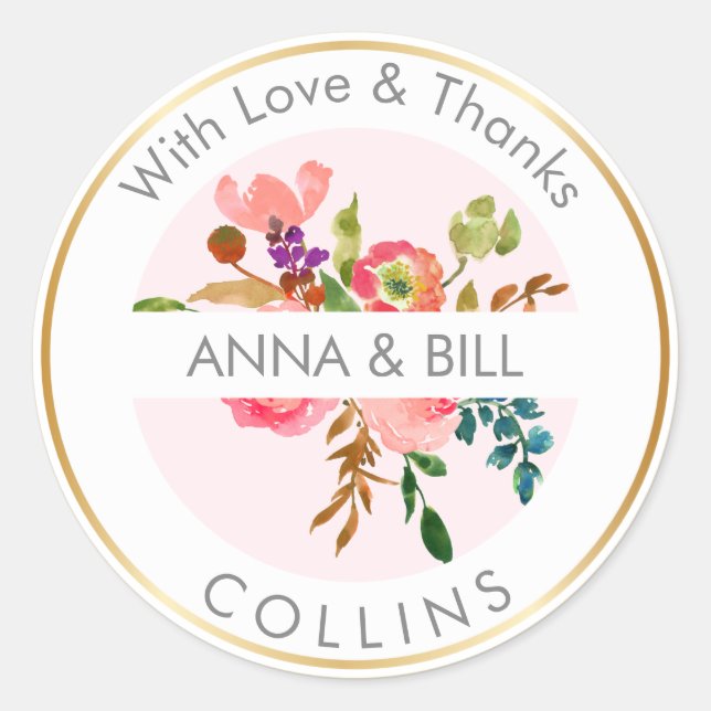 Sticker Rond PixDezines Aquarelle Florale/Ranunculus/Merci (Devant)
