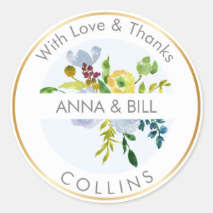 Sticker Rond PixDezines Aquarelle Florale/Ranunculus/Merci