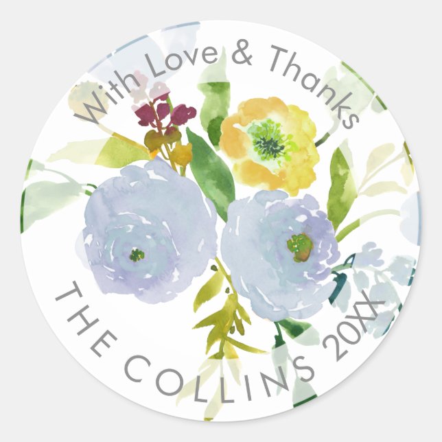 Sticker Rond PixDezines Aquarelle Florale/Ranunculus/Merci (Devant)