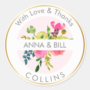 Sticker Rond PixDezines Aquarelle Florale/Ranunculus/Merci