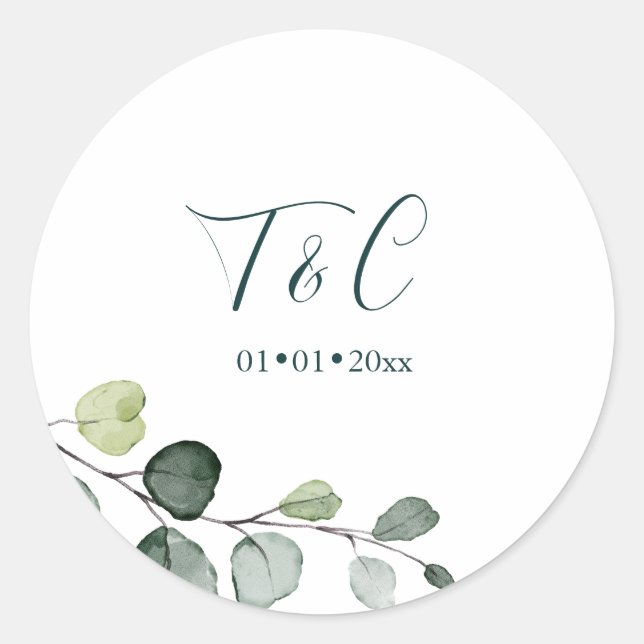 Sticker Rond PixDezines Aquarelle Foliage Eucalyptus Sprig (Devant)