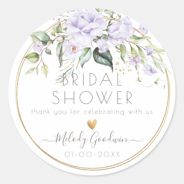 Sticker Rond PixDezines Aquarelle Pale Lilac Violet Roses (Devant)