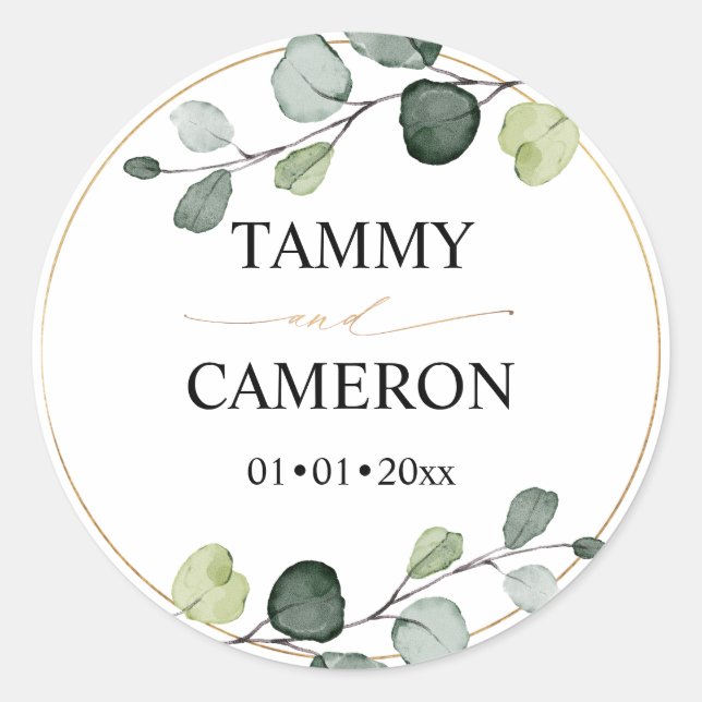 Sticker Rond PixDezines Aquarelle Rustique Verdure Eucalyptus (Devant)