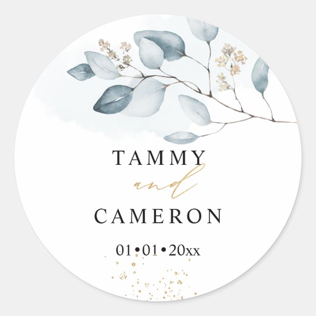 Sticker Rond PixDezines Aquarelle simple Eucalyptus Blue Gum (Devant)