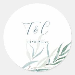Sticker Rond PixDezines Aquarelle Sublime Dusty Blue Foliage