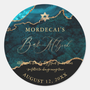 Sticker Rond PixDezines Aquarelle Turquoise Agate Bar Mitzvah