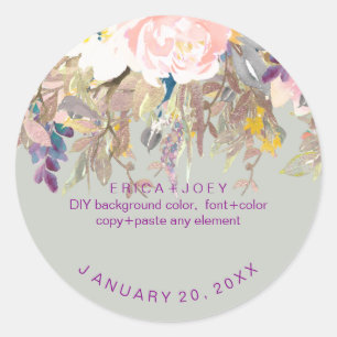 Sticker Rond PixDezines Aquarelle Wisteria+Peonies