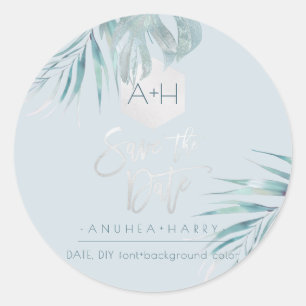 Sticker Rond PixDezines Argent Palms Monogramme, Enregistrer la