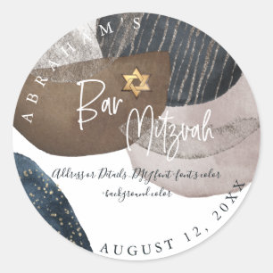 Sticker Rond PixDEzines Bar Mitzvah, Aquarelle Moderne Abstrait