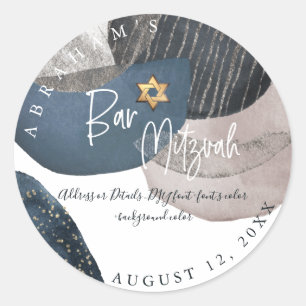 Sticker Rond PixDezines Bar Mitzvah, Aquarelle Moderne Abstrait