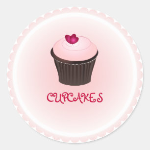 Sticker Rond PixDezines cupcake/coeur rouge