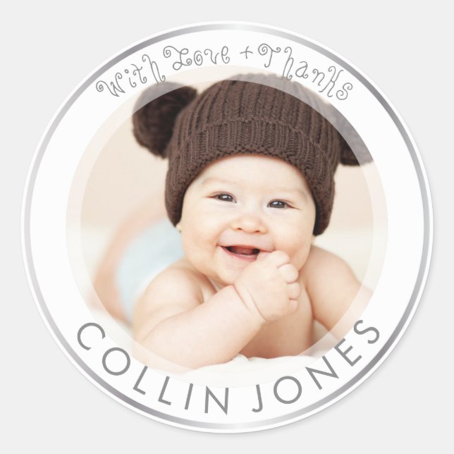 Sticker Rond PixDezines do-it-yourself Baby shower Merci photo (Devant)