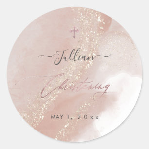 Sticker Rond PixDezines Dusty Rose Rose Gold Christening