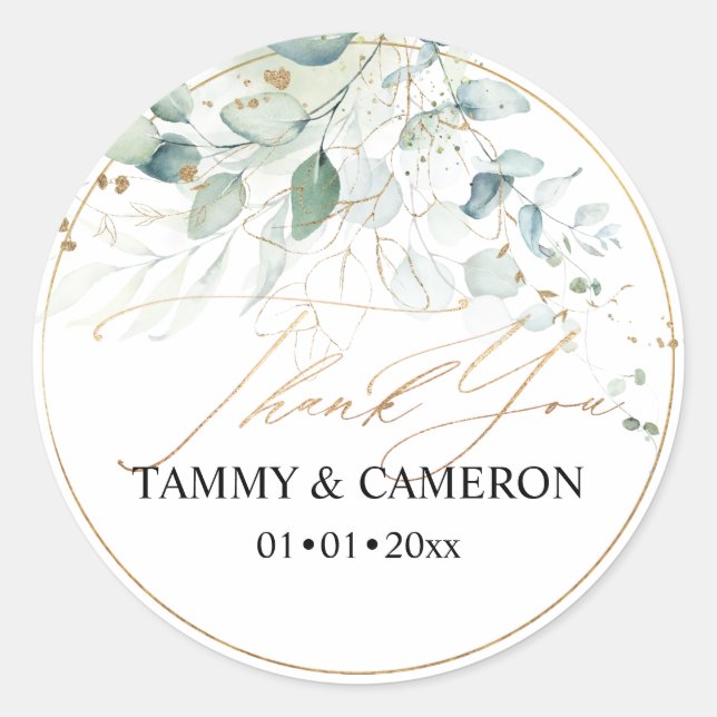 Sticker Rond PixDezines Elégant Aquarelle Verdure Eucalyptus (Devant)