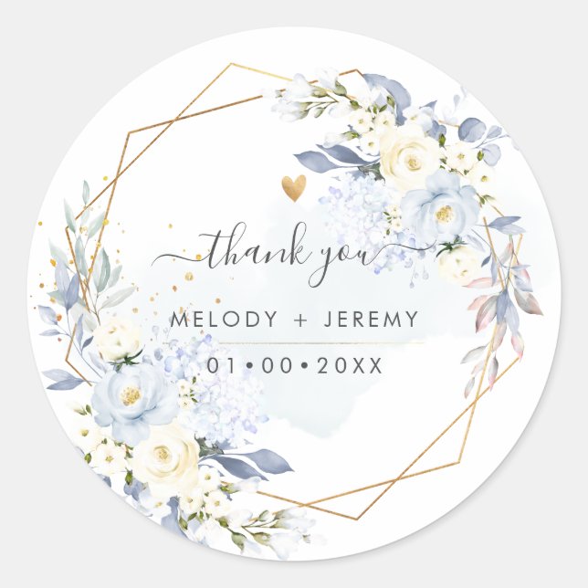 Sticker Rond PixDezines Elegant H2 Rose bleu Merci (Devant)