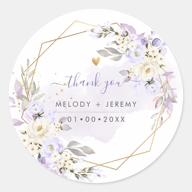 Sticker Rond PixDezines Elégant H2 Roses Violettes Merci (Devant)