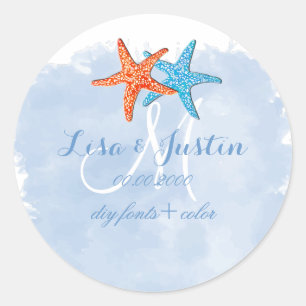 Sticker Rond PixDezines étoile de mer/aquarelle bleue placide