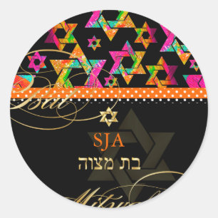 Sticker Rond PixDezines Étoiles psychédéliques/Bat mitzvah