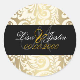 Sticker Rond PixDezines faux damask or
