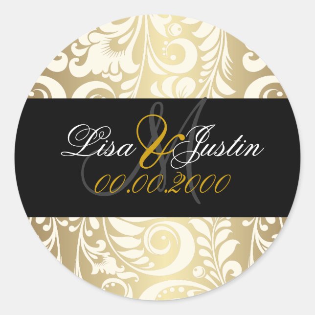 Sticker Rond PixDezines faux damask or (Devant)