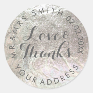 Sticker Rond PixDezines faux foil/Argent/merci/Texte DIY