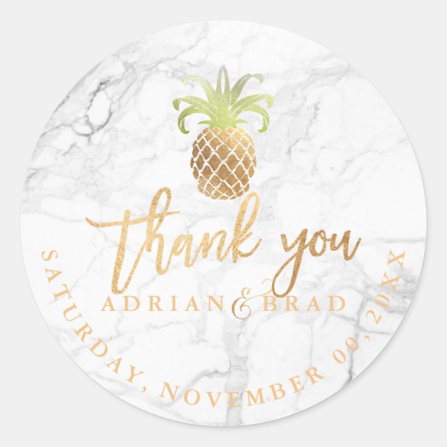 Sticker Rond PixDezines Faux Gold Ananas/Marbre (Devant)