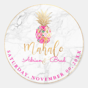 Sticker Rond PixDezines Faux Gold Ananas/rose/marbre chaud
