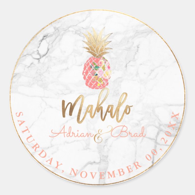 Sticker Rond PixDezines Faux Gold Ananas/Vierge Orange/Marbre (Devant)