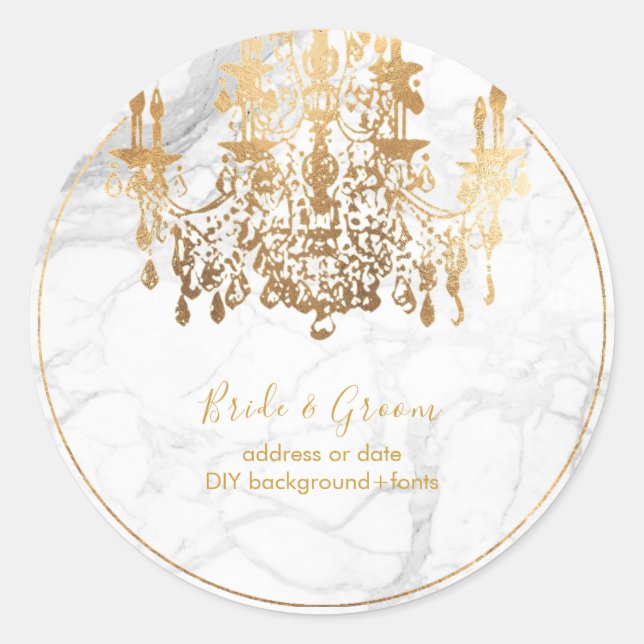 Sticker Rond PixDezines Faux Gold Chandelier en cristal Marbre (Devant)