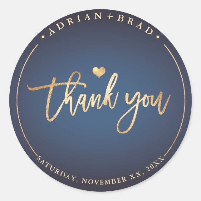 Sticker Rond PixDezines Faux Or Merci+Navy Bleu (Devant)