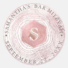 Sticker Rond PixDezines Faux Rose Gold Tree Rings Mitzvah