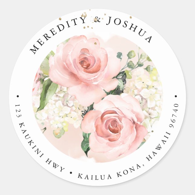 Sticker Rond PixDezines Fleur Delicate, Blush Rose White Hyde (Devant)