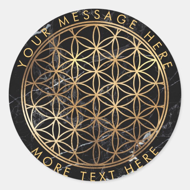 Sticker Rond PixDezines FLEURS DE VIE FAUX OR+MARBLE (Devant)