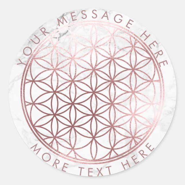Sticker Rond PixDezines FLEURS DE VIE FAUX ROSE OR+MARBLE (Devant)