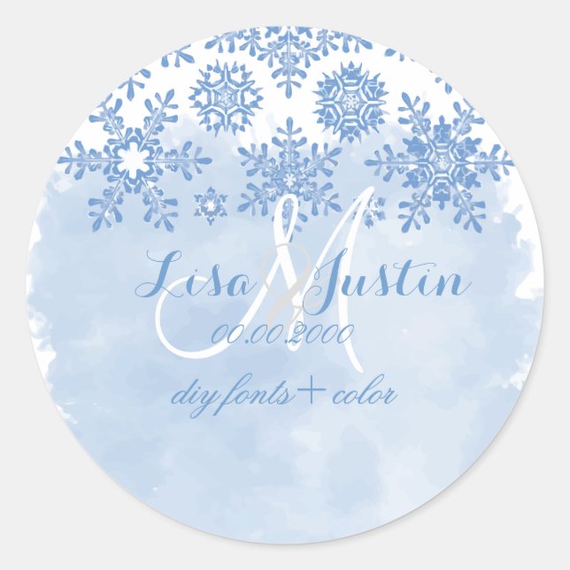 Sticker Rond PixDezines flocons de neige bleu placide/do-it-you (Devant)