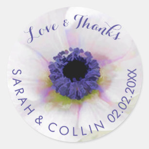 Sticker Rond PixDezines floral/anémones blanches/violettes