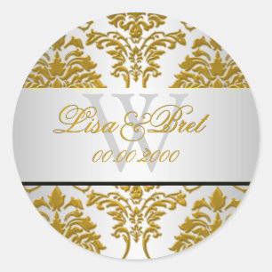 Sticker Rond PixDezines florentius damask/faux métallique
