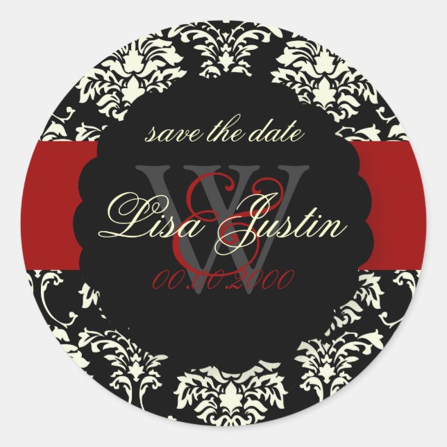 Sticker Rond PixDezines Florentius Damask/Noir+Rouge (Devant)
