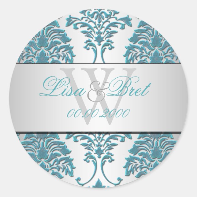Sticker Rond PixDezines florentius damask/turquoise+argent (Devant)