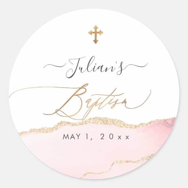 Sticker Rond PixDezines H2 Agate Blush Pink Gold Baptism (Devant)