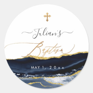 Sticker Rond PixDezines H2 Agate Marine Bleu Gold Baptême