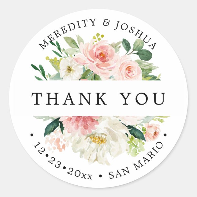 Sticker Rond PixDezines H2 Blush Roses de mariage Faveurs (Devant)