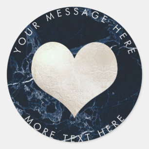 Sticker Rond PixDezines HEART FAUX SILVER+MARBRE BLEU