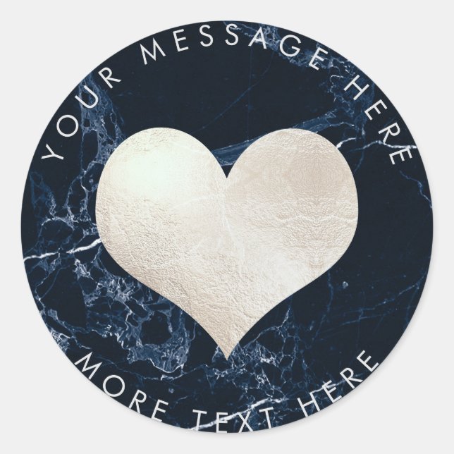 Sticker Rond PixDezines HEART FAUX SILVER+MARBRE BLEU (Devant)