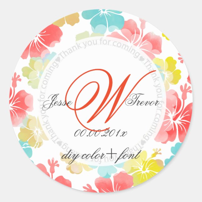 Sticker Rond PixDezines hibiscus/aquarelle (Devant)